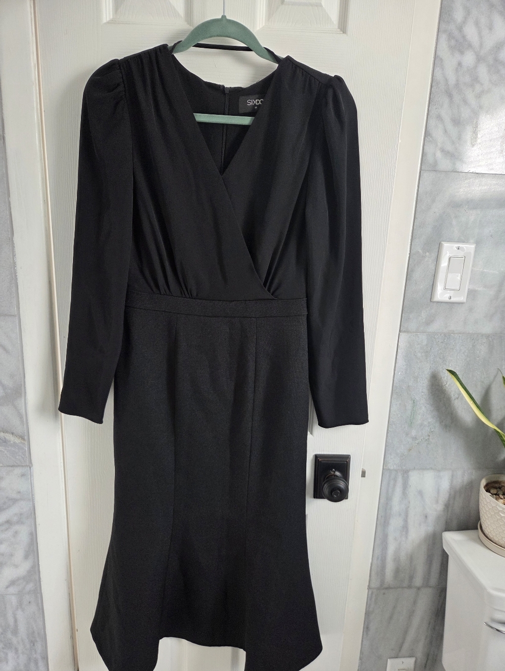 Sixdo Black Long Sleeve Wrap Dress
